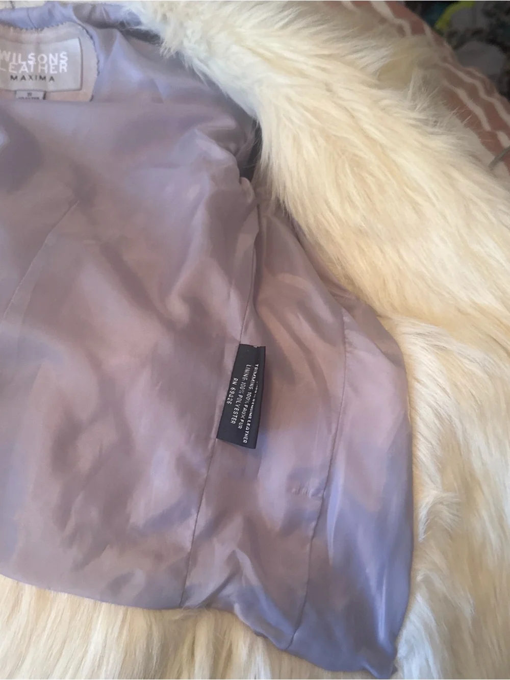 Wilsons Leather Dusty Lavender Real Suede Jacket with Cream Faux-Fur Trim - Picture 4 of 11